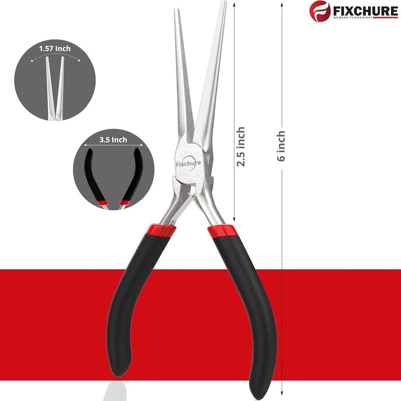 Fixchure 6" Long Needle Nose Pliers - Mini Jewelry Plier for Wire Wrapping, Handmade Craft, Non-Serrated with insulated Comfort Grip - Image 1